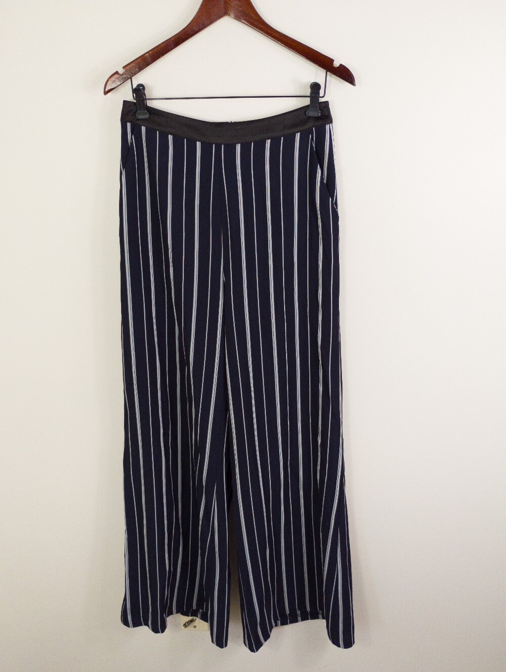 re:named Navy Blue Striped Wide Leg Pants Medium  Pinstripe Flowy Trousers